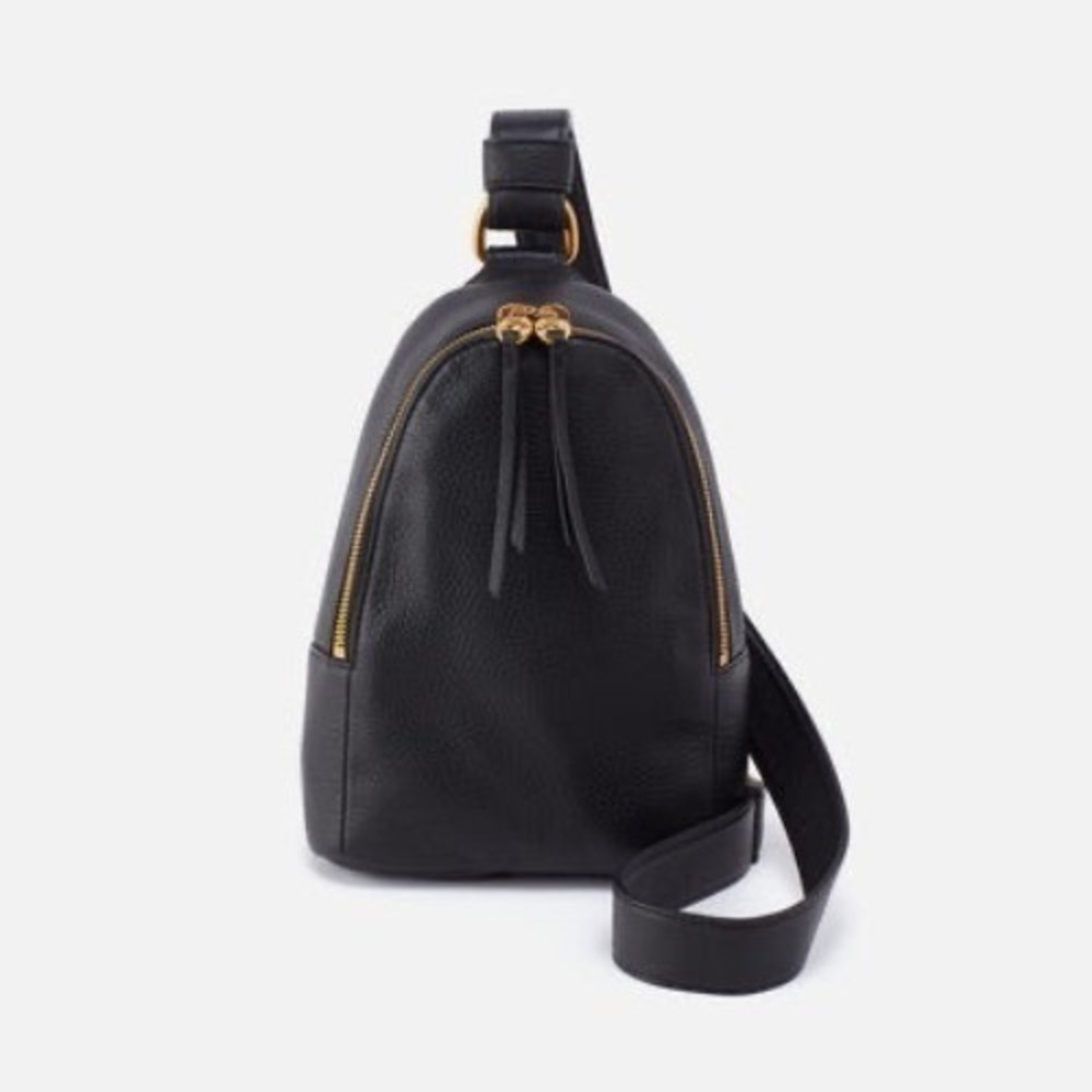 Hobo Fern Sling Bag Black Leather Adjustable Crossbody Strap Women's